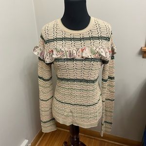 RED VALENTINO
Floral Ruffle Detail Striped Sweater